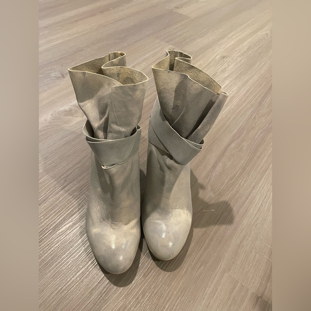 LATITUDE FEMME Anthropologie Ankle Boot Unique Leather Beige Pink Gray 37 Italy
